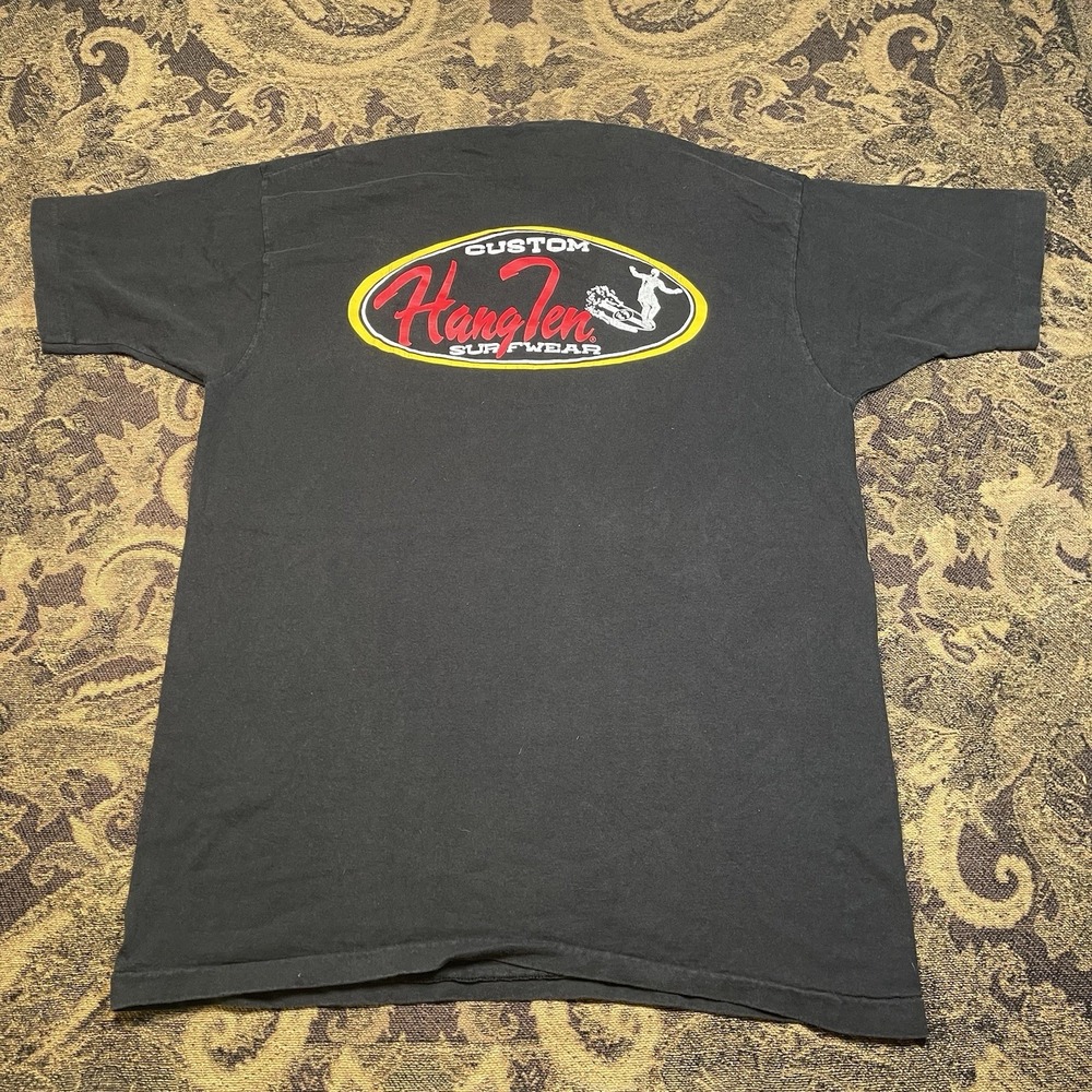 Vtg 90s HANG TEN Custom Surfwear Black T Shirt Mens Size XL Single Stitch